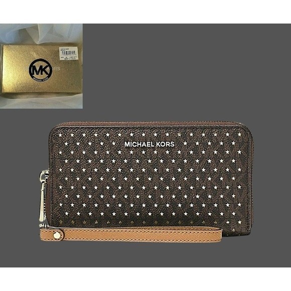 NWT Authentic Michael Kors Perforated Gold Stars Large Flat Multi- Phonecase - Picture 5 of 11